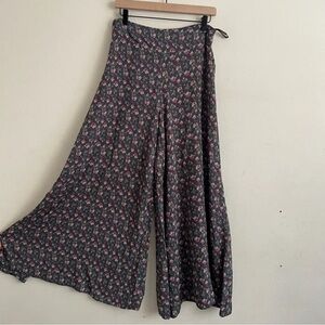 Free People Floral Wide Leg Pants - Gray and Pink